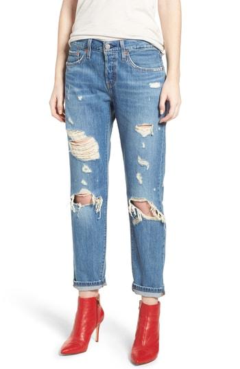 Women's Levi's 501(tm) Taper Ripped Boyfriend Jeans X 28 - Blue