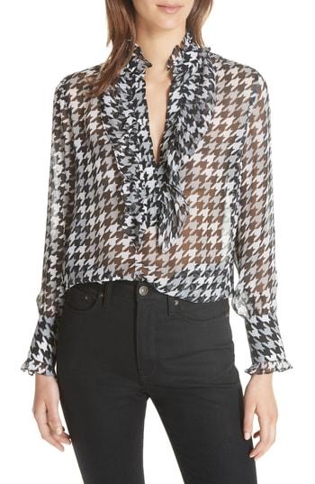 Women's Equipment Samine Gingham Silk Chiffon Blouse, Size - Black
