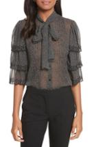 Women's La Vie Rebecca Taylor Tie Neck Tiered Sleeve Silk Blouse - Black