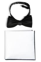 Men's The Tie Bar Silk Satin Bow Tie & Cotton Pocket Square Set, Size - Black
