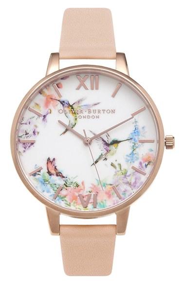 Women's Olivia Burton 'painterly Prints' Leather Strap Watch, 38mm