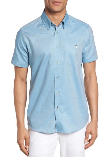 Men's Ted Baker London Wooey Extra Slim Fit Mini Texture Sport Shirt (m) - Green
