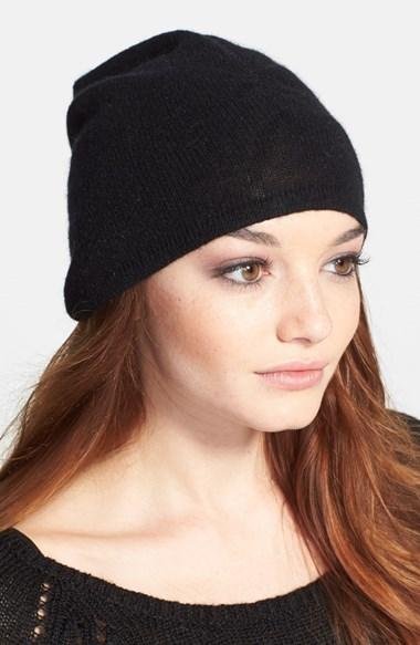 Women's Halogen Slouchy Cashmere Beanie - Black