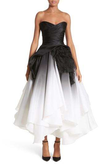 Women's Marchesa Ombre Strapless Tea Length Dress - Black