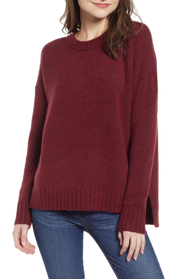 Women's J.crew Supersoft Oversize Crewneck Sweater, Size - Burgundy
