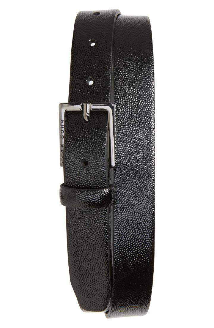 Men's Boss Stingray Embossed Patent Calfskin Leather Belt - Black