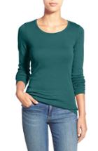 Petite Women's Caslon Long Sleeve Scoop Neck Cotton Tee P - Blue/green