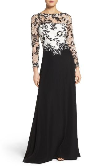 Women's Tadashi Shoji Embroidered Lace & Crepe Gown
