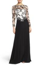 Women's Tadashi Shoji Embroidered Lace & Crepe Gown
