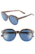 Women's Tory Burch 52mm Round Sunglasses - Tortoise/ Blue Solid