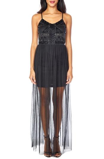 Women's Lace & Beads Pihu Mini With Sheer Skirt Overlay Cocktail Gown - Black