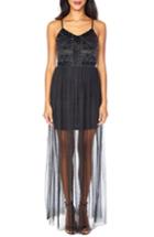Women's Lace & Beads Pihu Mini With Sheer Skirt Overlay Cocktail Gown - Black