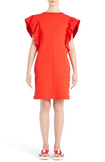 Women's Msgm Ruffle Sleeve Crepe Sheath Dress