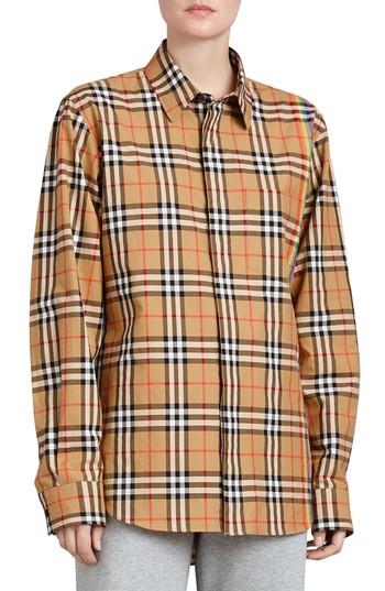 Women's Burberry Rainbow Check Shirt, Size - Beige