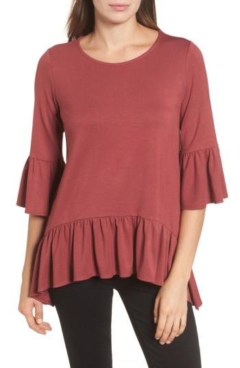 Women's Gibson Bell Sleeve Handkerchief Ruffle Top - Red
