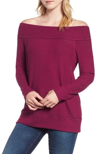 Women's Gibson X Living In Yellow Mary Fleece Off The Shoulder Top - Purple