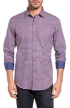 Men's Bugatchi Shaped Fit Graphic Check Sport Shirt - Red