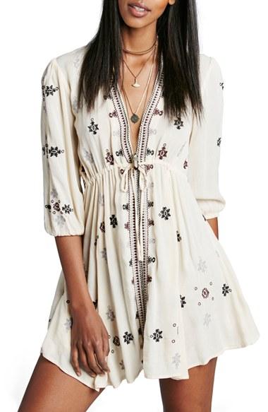 Women's Free People 'star Gazer' Embroidered Tunic Dress - Ivory