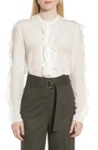 Women's Lewit Ruffle Detail Embroidered Silk Blouse - Ivory