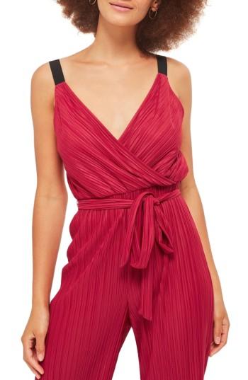 Petite Women's Topshop Wrap Plisse Jumpsuit P Us (fits Like 0-2p) - Red