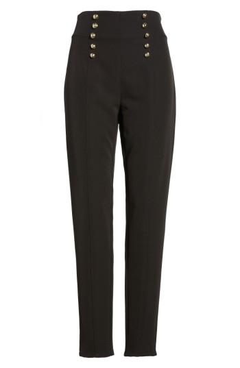 Women's Leith Button High Waist Ankle Pants - Black