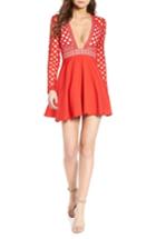 Women's Missguided Bardot Lace Top Skater Dress Us / 6 Uk - Red