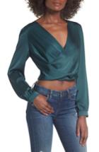 Women's Astr The Label Satin Crop Faux Wrap Top - Blue/green