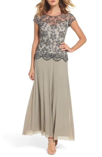 Women's Pisarro Nights Beaded Mesh Gown - Metallic