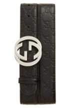 Men's Gucci Logo Embossed Leather Belt 5 Eu - Black