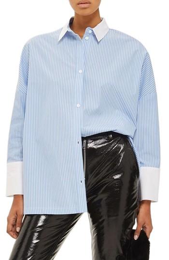 Women's Topshop Oversize Stripe Shirt Us (fits Like 0) - Blue