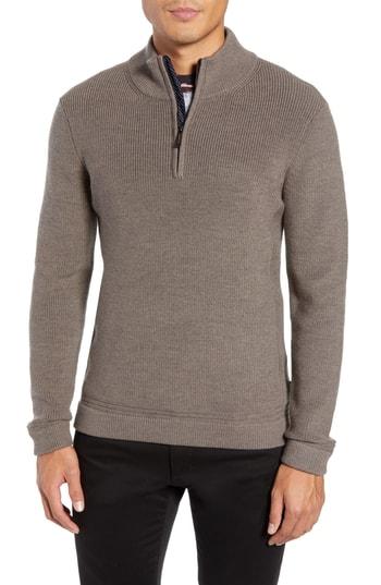 Men's Ted Baker London Lohas Slim Fit Funnel Neck Sweater (s) - Brown