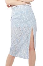 Women's Topshop Bonded Lace Midi Skirt Us (fits Like 0) - Blue