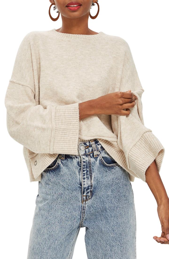 Women's Topshop Mo Seam Detail Popper Sweater Us (fits Like 0-2) - Beige