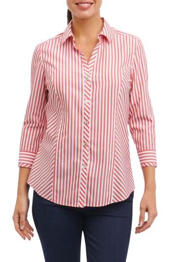 Women's Foxcroft Hope Preppy Stripe Cotton Shirt - Red