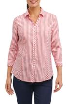 Women's Foxcroft Hope Preppy Stripe Cotton Shirt - Red