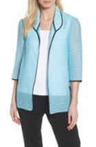 Women's Ming Wang Textured Knit Three Quarter Sleeve Jacket - Blue