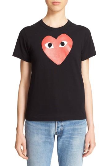 Women's Comme Des Garcons 'play' Heart Print T-shirt - Black