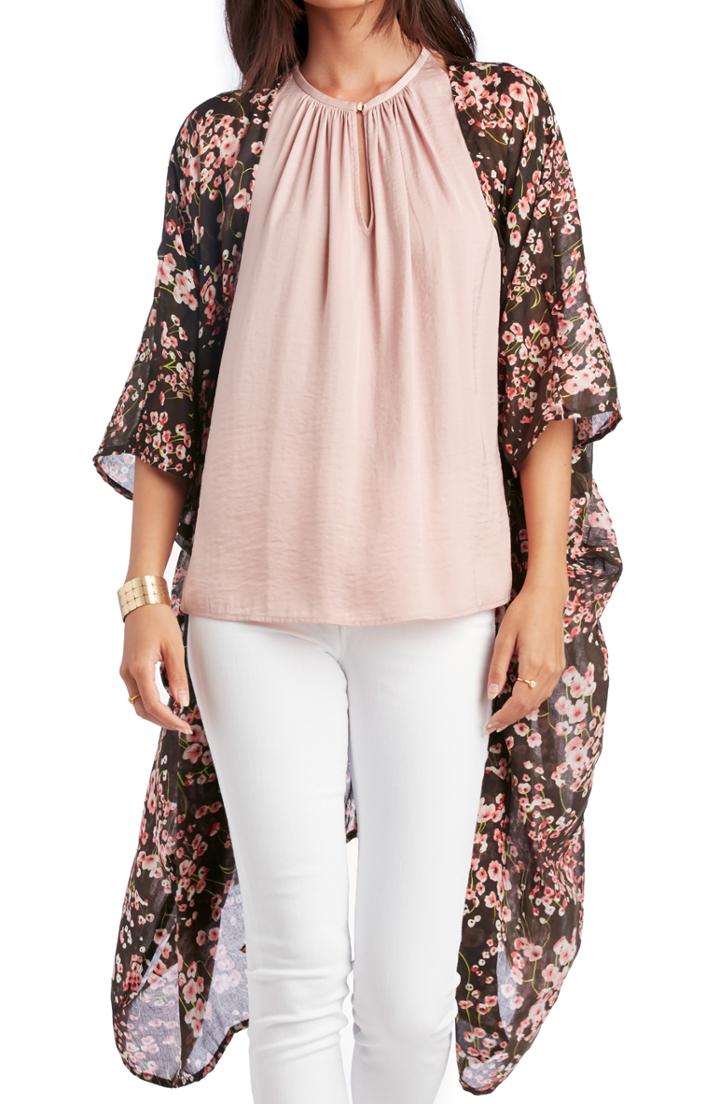 Women's Sole Society Cherry Blossom Kimono, Size - Black