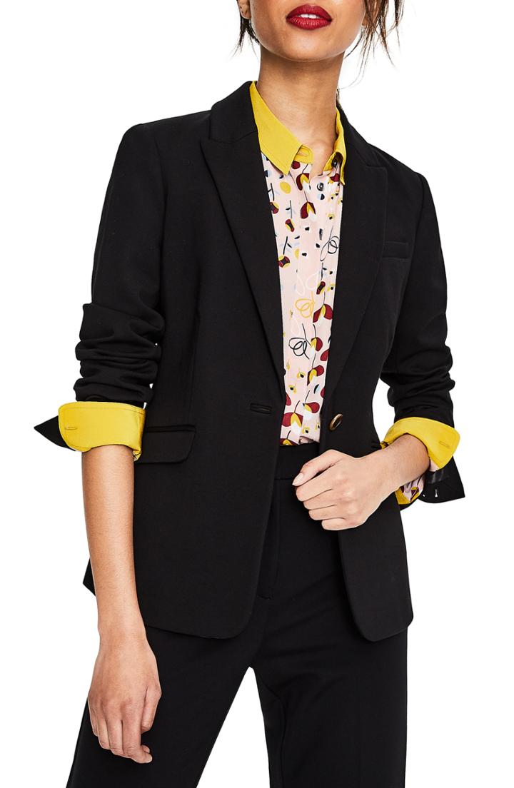 Women's Boden Nell Print Ponte Blazer (similar To 14w-16w) - Black