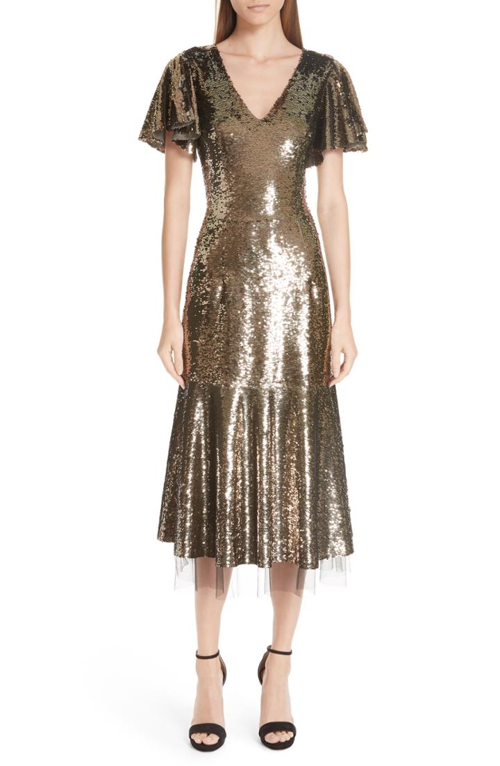 Women's Sachin & Babi Ruffle Trim Sequin Dress - Metallic