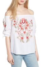 Women's Hinge Embroidered Off The Shoulder Top, Size - White