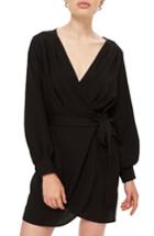 Women's Topshop Bubble Satin Wrap Dress Us (fits Like 0) - Black