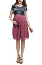 Women's Kimi And Kai Everly Stripe Pleated Maternity Dress - Pink