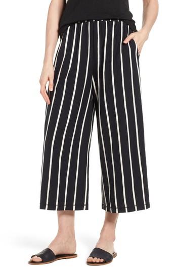 Women's Eileen Fisher Stripe Organic Cotton Capri Pants, Size - Black