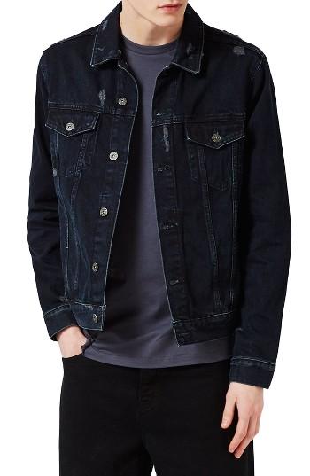 Men's Topman Distressed Denim Jacket - Blue