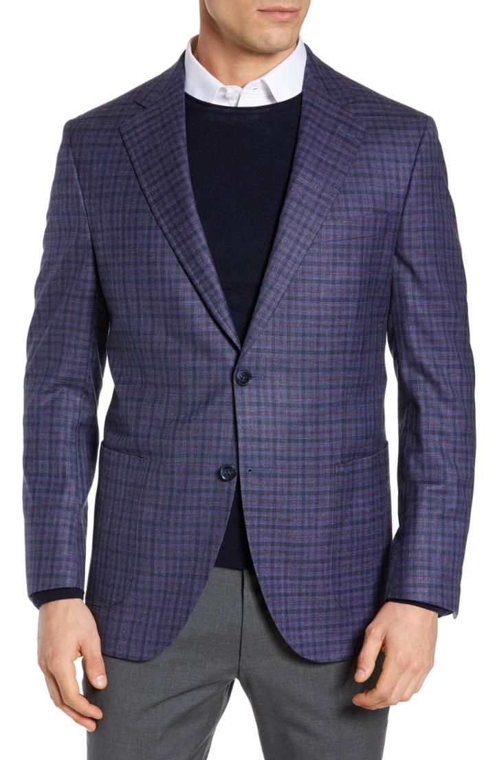 Men's Peter Millar Hyperlight Classic Fit Check Wool Blend Sport Coat R - Blue
