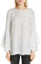 Women's Lafayette 148 New York Meg Dot Silk Bell Sleeve Blouse - White