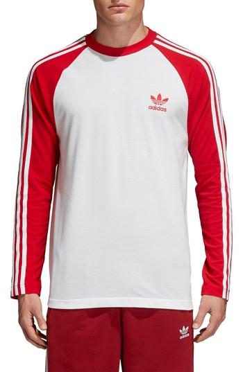 Men's Adidas Originals 3-stripes Long Sleeve T-shirt - Red