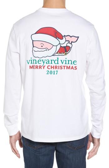 Men's Vineyard Vines Mr. Claus Whale Graphic Pocket T-shirt - White