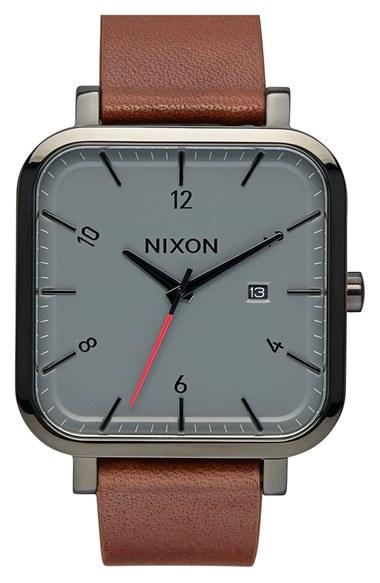 Men's Nixon 'ragnar' Square Leather Strap Watch, 40mm X 40mm
